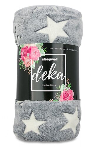 Svitap Mikroplyšová svítící deka Hvězdy šedé 150x200 cm