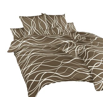 Dadka Povlečení bavlna Vlny banánové na tmavě hnědém 240x220, 2x70x90 cm