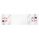 Běhoun bílý - vánoční, okraje se skřítky, 100% polyester, 40 x 150 cm.