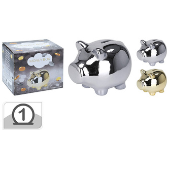 Pokladnička Prasátko 115x91x91 mm (stříbrná, zlatá)