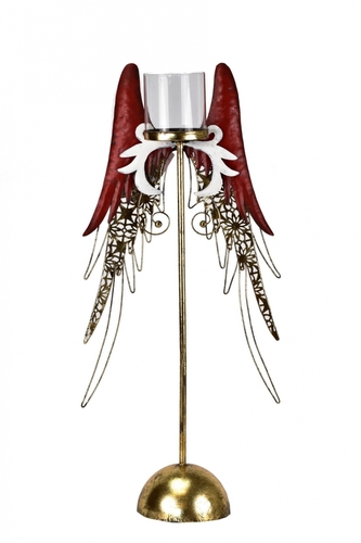 Plechový svícen andělská křídla bílo-zlatý 55 cm