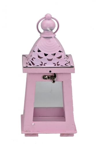 Dřevěná lucerna růžová 26 cm