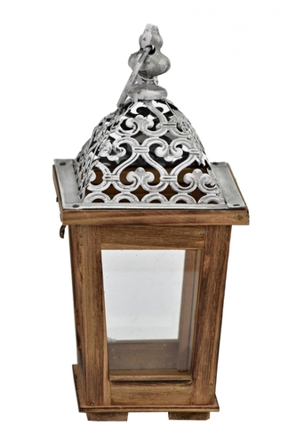 Dřevěná lucerna hnědá s patinou 28 cm