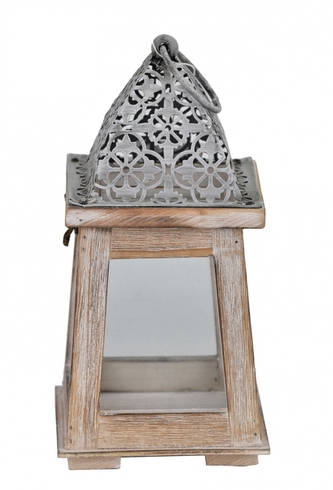 Dřevěná lucerna hnědá s patinou 24 cm