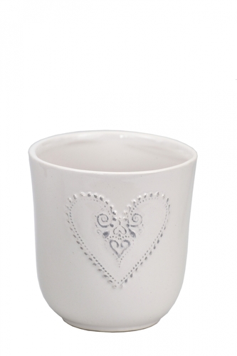 Bílý keramický květináč se srdíčkem 10,4x10,2 cm