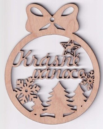 Dřevěná ozdoba Krásné Vánoce - vločka + Stromeček 10 cm