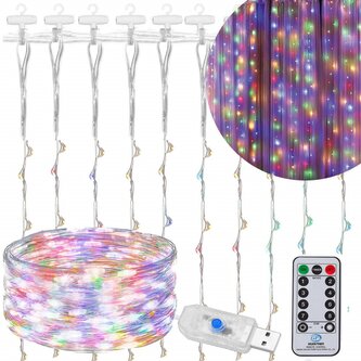 LED světelný závěs - 3x3m, 300LED, 8 funkcí, ovladač, USB, IP44, multicolor