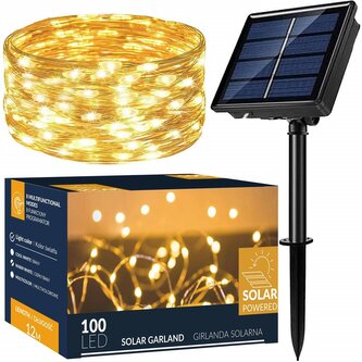 LED řetěz Nano - 12m, 100LED, 8 funkcí, solar, IP44, teplá bílá