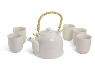 Keramická čajová souprava - Bílá - pět kalíšků