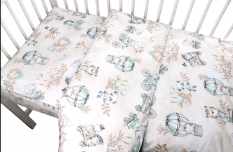 2-dílné bavlněné povlečení - ZOO na cestách - mátová/cappuccino, 135x100cm; 135x100