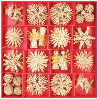 Slaměné ozdoby různých tvarů, 56 ks