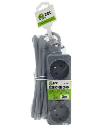Prodlužovací přívod šedý 3 zásuvky, 3m, Q-395F QTEC