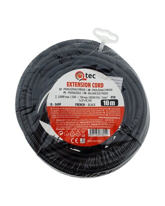 Prodlužovací přívod černý 1 zásuvka, 10m, Q-369F QTEC