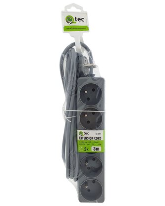 Prodlužovací přívod šedý 5 zásuvek, 3m, Q-399F QTEC