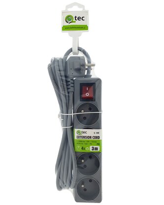 Prodlužovací přívod šedý 4 zásuvky s vypínačem, 3m, Q-398F QTEC