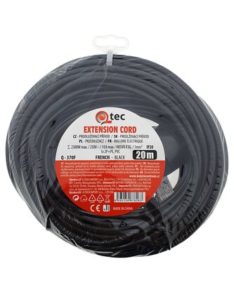 Prodlužovací přívod černý 1 zásuvka, 20m, Q-370F QTEC