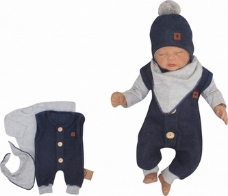 Z&Z 3-dílná soupravička body, dupačky s knoflíčky a šátek, šedá/jeans, vel. 68; 68 (3-6m)