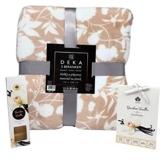 HOME ELEMENTS Vánoční set beránková deka Béžové růže, vonné sáčky a difuzér