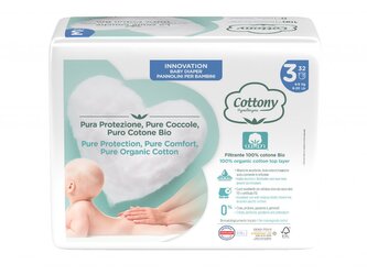 Cottony jednorázové dětské pleny z bio bavlny č.3  (4-9 kg) - 32 ks velikost balení: karton