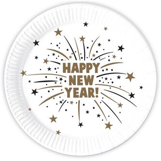 TALÍŘKY PAPÍROVÉ HAPPY NEW YEAR 8KS, 23CM
