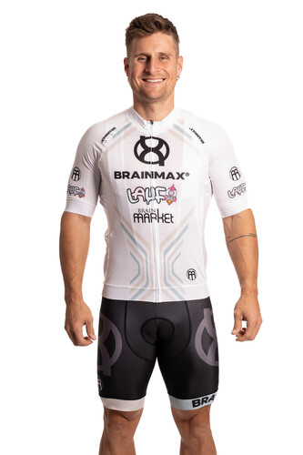 LAUF cyklistický set, bílý dres a černé kraťasy se šlemi