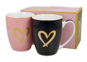 Porcelánový hrnek Heart 360 ml, 2 ks v dárkové krabičce
