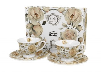 Porcelánový hrnek s podšálkem English Roses WHITE 100 ml, 2 ks v krabičce