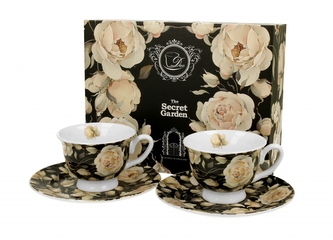 Porcelánový hrnek s podšálkem English Roses Black 100 ml, 2 ks v krabičce