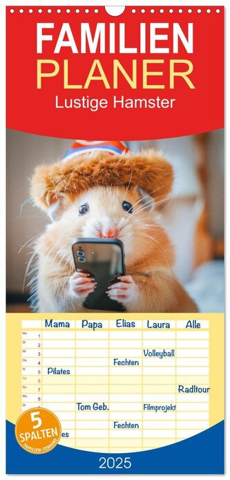 Familienplaner 2025 - Lustige Hamster mit 5 Spalten (Wandkalender, 21 x 45 cm) CALVENDO