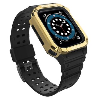 Protect Strap Band opaska z etui do Apple Watch 7 / 6 / 5 / 4 / 3 / 2 / SE (41 / 40 / 38mm) obudowa pancerny pokrowiec na zegarek czarny / złoty