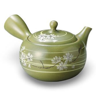 Keramická konvice Kyusu zelená bílé květy var. A 240 ml