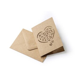 Sada přání s obálkou Kraft, 7x10 cm, srdce, 5 ks