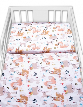 Baby Nellys 2-dílné bavlněné povlečení - Pohádková zvířátka - bílá; 120x90