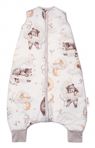 Teplejší spací vak s nohavičkami Baby Nellys, Zvířátka na mráčku, béžový; S (0-2,5r)