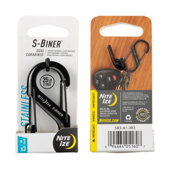 Nite Ize S-Biner Stainless Steel Ocelová oboustranná karabina #03 COMBO 3 pack (2x černá, 1x nerez)