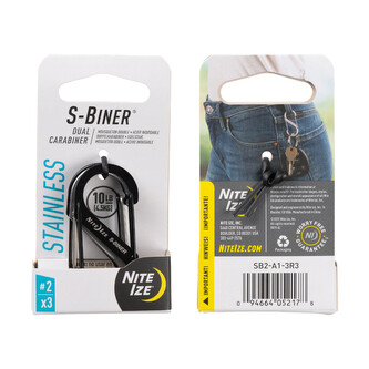 Nite Ize S-Biner Stainless Steel Ocelová oboustranná karabina #02 COMBO 3 pack (2x černá, 1x nerez)