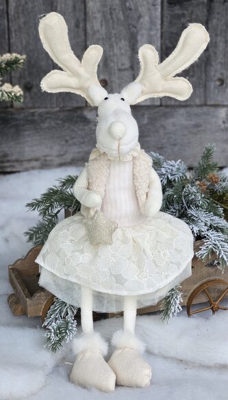 Sedící bílý plyšový sob