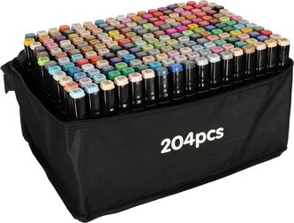 KIK Oboustranné lihové fixy v kufříku 204ks + stojánek