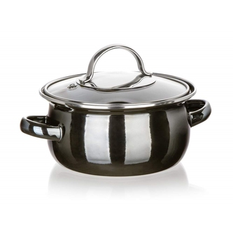 Hrnec smalt ¤18x8cm 1,3L s poklicí  METALLIC BLACK