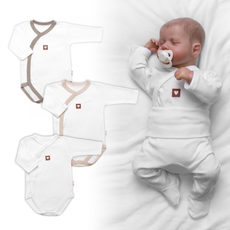 Rostoucí výhodná sada, 3x Body zap. bokem Nature - béžová/taupe/bílá, vel. 62/68; 62/68 (3-6m)