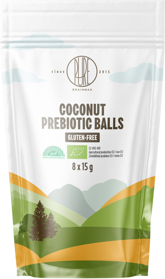 BrainMax Pure Prebiotic Balls Coconut, Prebiotické kuličky, Kokos, BIO, 8 ks