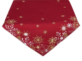 Ubrus Vánoční, Vločky a Vánoce, červený 40 x 90 cm