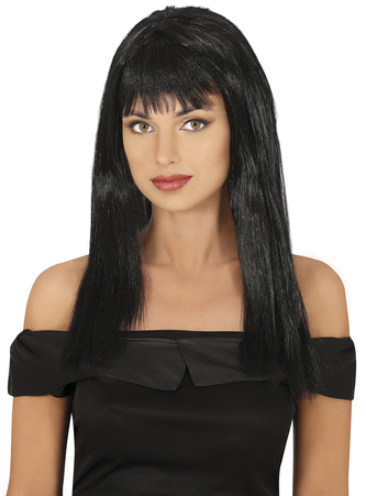 Černá dámská paruka dlouhé vlasy s ofinou