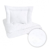 Výplně - peřinka a polštář do postýlky 120x90 cm Puntíky, bavlna, bílá/šedá; 120x90