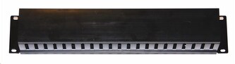 19" vyvazovací panel 2U, kovový s plastovým krytem, 90x45mm, průchozí, černý