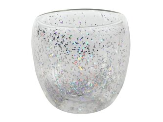 SKLENICE S DVOJÍM SKLEM S KONFETY 250 ML, STŘÍBRNÁ