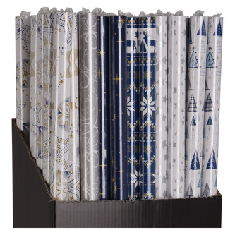 Dárkový balící papír vánoční v roli 70x200 cm (6 motivů) modrý /stříbrný