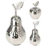 Dekorace jablko, hruška 13 cm, stříbrná barva, hliník