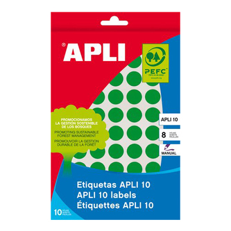 Etikety, kulaté, průměr: 10 mm, ručně popisovatelné, barevné, APLI, zelené, 1008 etiket