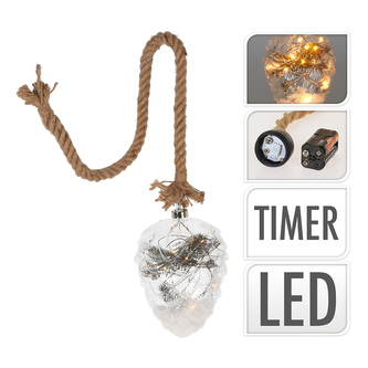 Dekorační osvětlení LED šiška na jutovém provazu 21 cm s časovačem